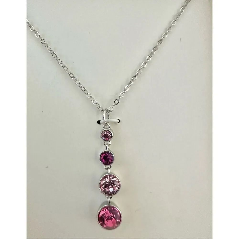 Believe by Brilliance Silver Plated Pink Crystal Drop Necklace – NIB